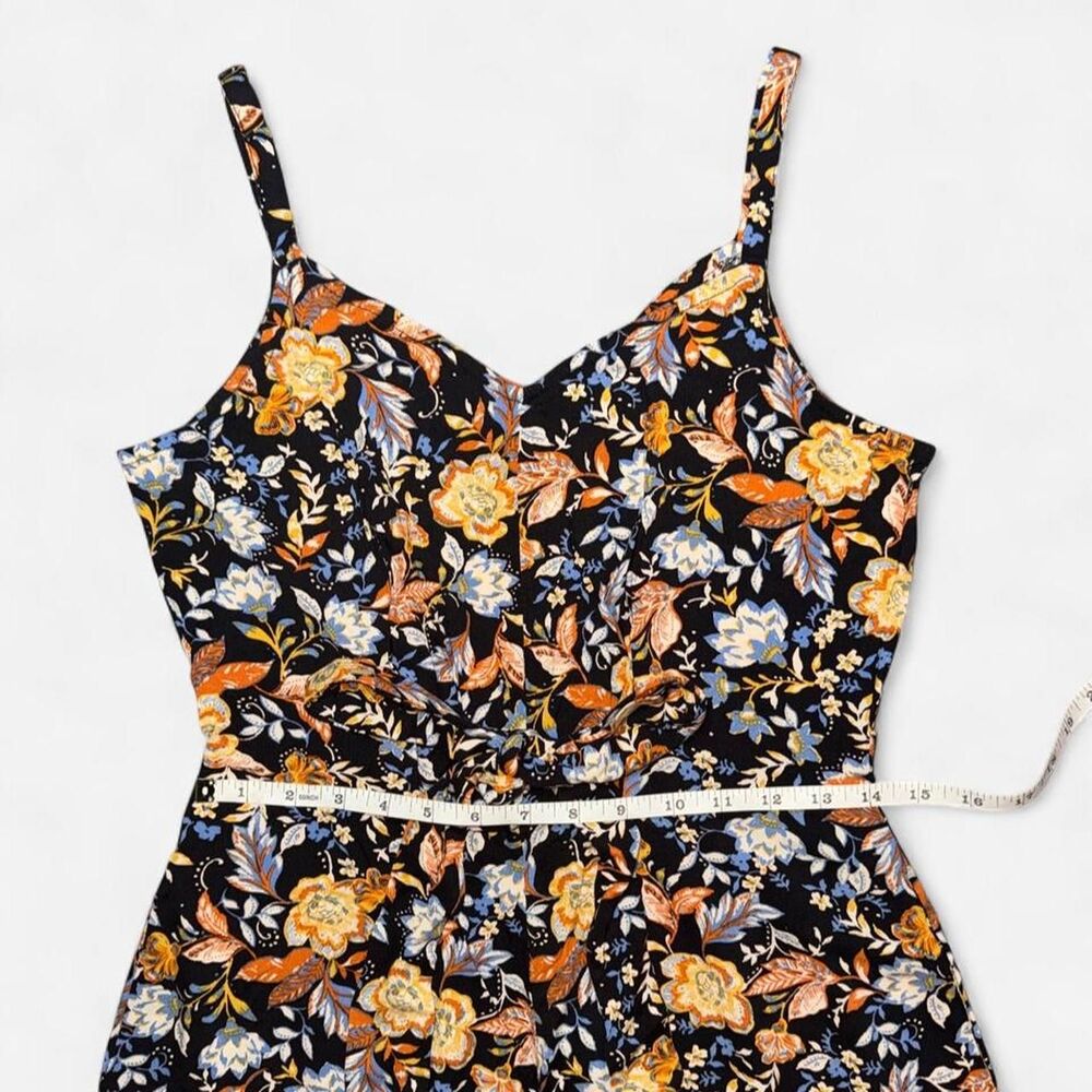 MSK Black Floral Sleeveless Jumpsuit with Asymmetrical Flowy Legs and Tie Waist - Picture 4 of 6